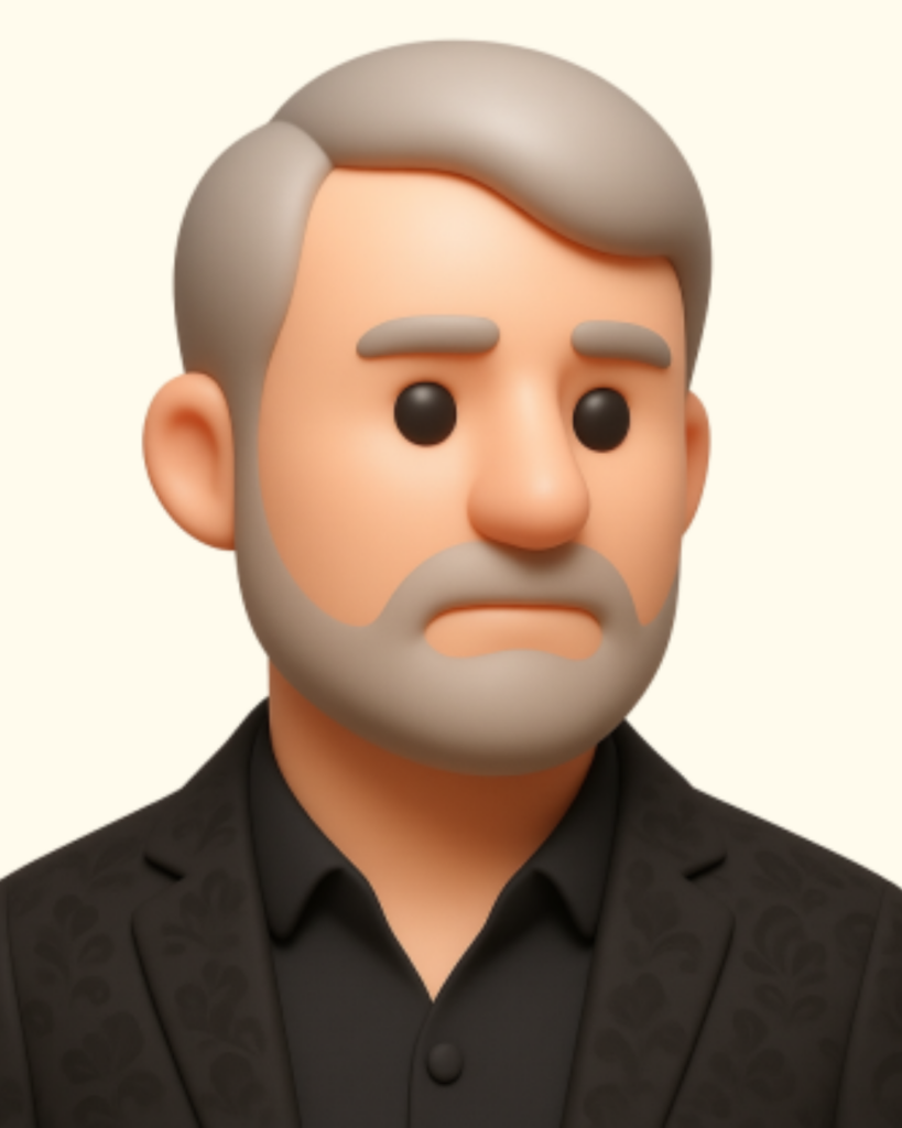 Rozhovory - Tradeinfo 25 - Crypto-Globe.com Portrait-style emoji of an older man with gray hair and a gray beard, wearing a dark patterned suit against a pale background, with a neutral expression.