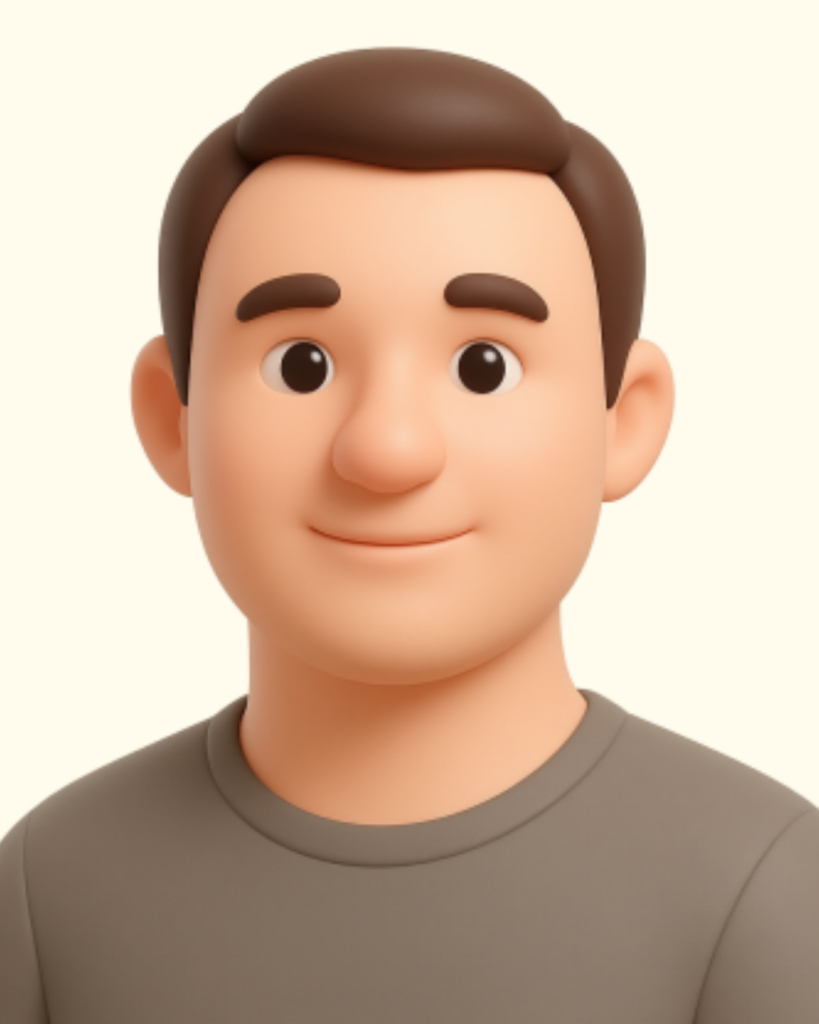 Rozhovory - Tradeinfo 28 - Crypto-Globe.com 3D cartoon avatar of a man with short brown hair, wearing a gray shirt, facing forward with a neutral background.