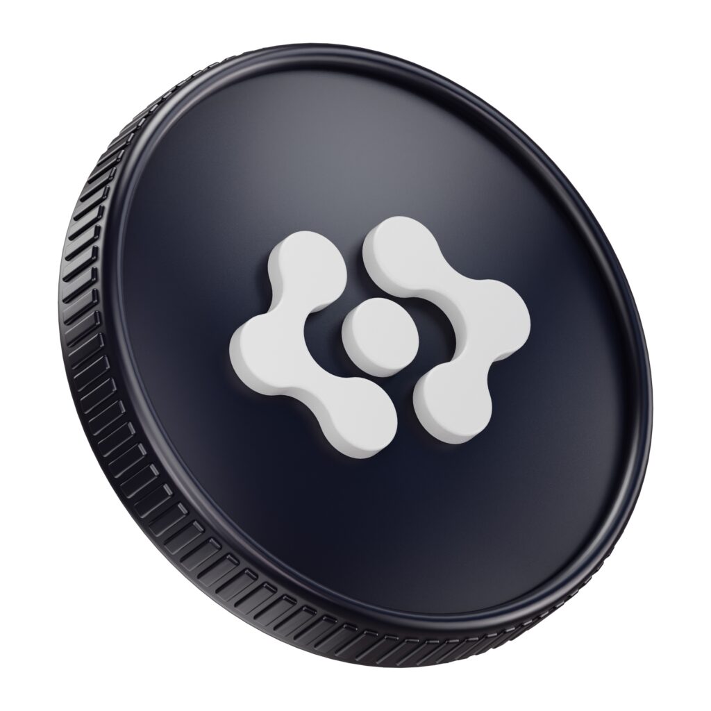 Artificial Superintelligence Alliance - Crypto-Globe.com Close-up of a black circular device with a textured outer edge and white curved shapes inside.