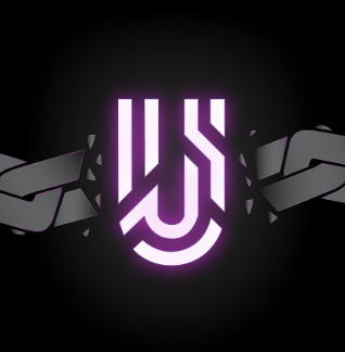 Neon purple 'WS' logo on a dark background with broken chains on both sides, symbolizing release or freedom.