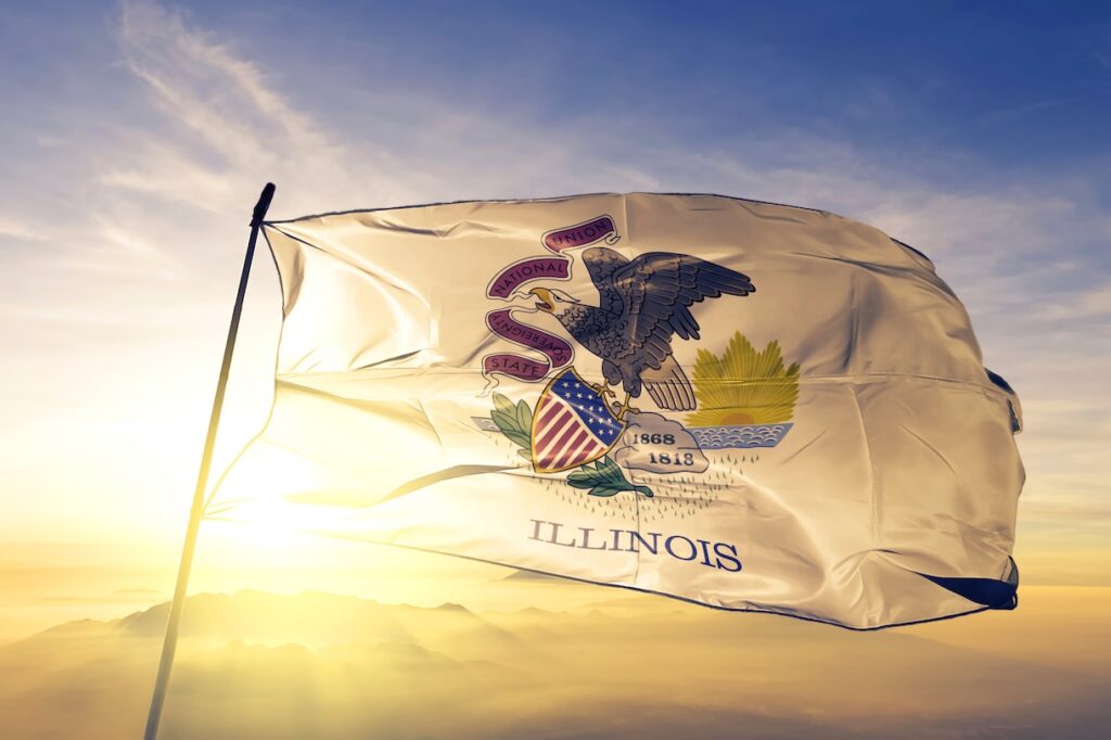 Illinois - vlajka, USA, kryptomeny. Zdroj: Adobe Stock