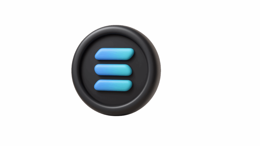 Circular black button with three blue rounded bars forming a hamburger menu icon