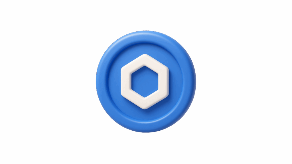 Blue circular button with a white hexagonal ring at the center