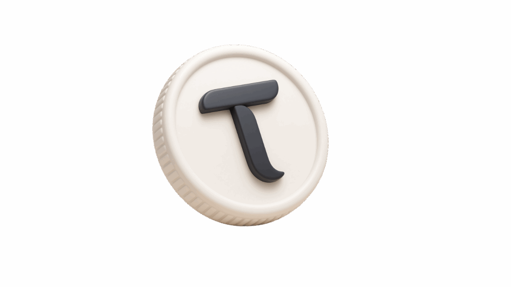 Close-up of a white bottle cap with a dark gray embossed letter 'T' in the center.