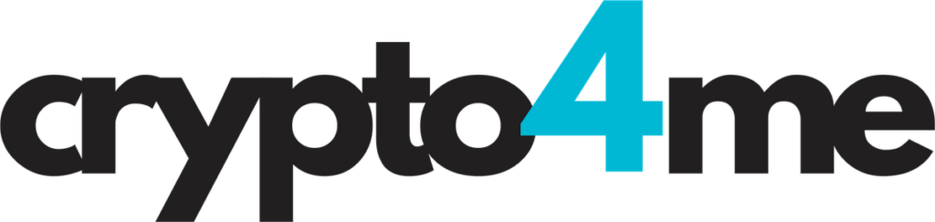 Crypto4Me logo: bold black text with a teal/blue '4' in the middle of the word